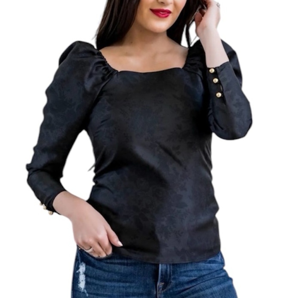 Rachel Parcell Top Womens CS Puff Sleeve Jacquard Satin Whimsigoth Witchy Vamp